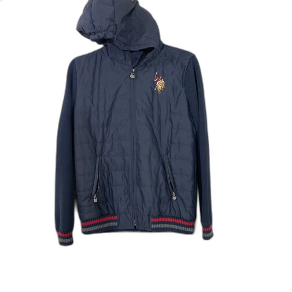 US POLO Assn. Zip up logo hooded Quilted Jacket Size Youth 11/12 blue - Picture 1 of 16